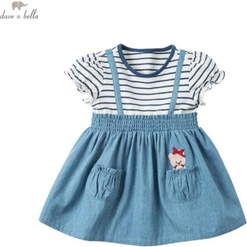 DBJ17835 dave bella summer baby girls cute cartoon striped dress children fashion party dress kids infant lolita clothes
