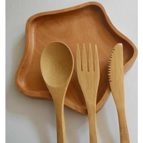 3pcs/Set Bamboo Wooden Flatware Cutlery Fork Spoon Home Dinnerware Outdoor Travel Kitchen Utensils Portable Flatware Zero Waste