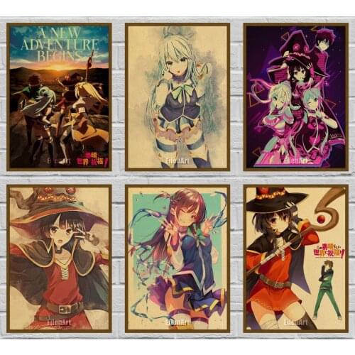 Home Decor Vintage Anime Poster KonoSuba Megumin Kraft Paper Posters and Prints Bedroom Bar Cafe Retro Wall Art Poster 42X30cm
