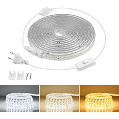 220V LED light Flexible LED Strip Waterproof Diode Tape Decorative Garland Garden Kitchen Backlight lamp EU Power With Switch