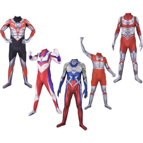 Ultraman Cosplay Costume Adults Kids Ultraman Tiga Zero Orb Suit Zentai Superhero Halloween Bodysuit
