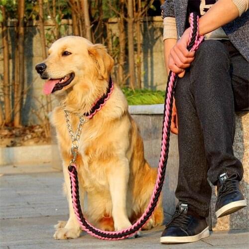 17 colors 1.2M Length Double Strand Rope Large Dog Leashes Metal P Chain Buckle National Color Pet Traction Rope Collar Set A08