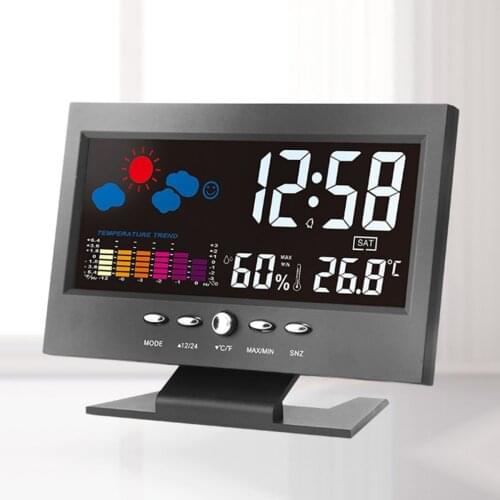 LCD Weather Station Thermometer LCD Color Screen Indoor Temperature Humidity Calendar Humidity/Weather/Snooze Alarm Clock