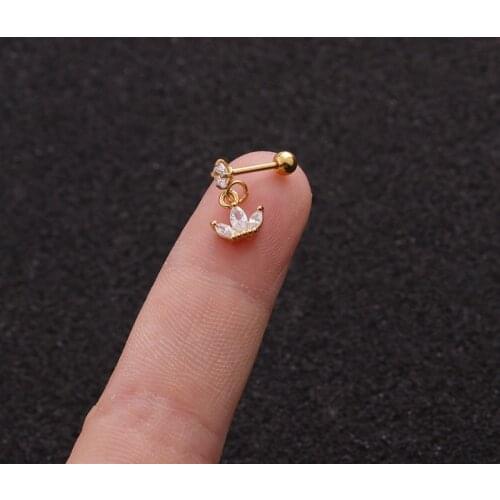 1 PCS Cute Small Shiny Zircon Crown Drop Ear Bone Cuff Earring for Women Men Classic Round Crystal Copper Steel Bar Ear Jewelry