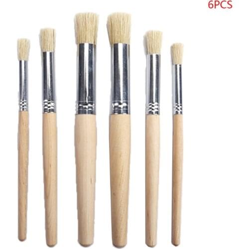 2021 New 6pcs/set Watercolor Painting Stencil Brush Different Size Wooden Handle Kids Student Art Supplies