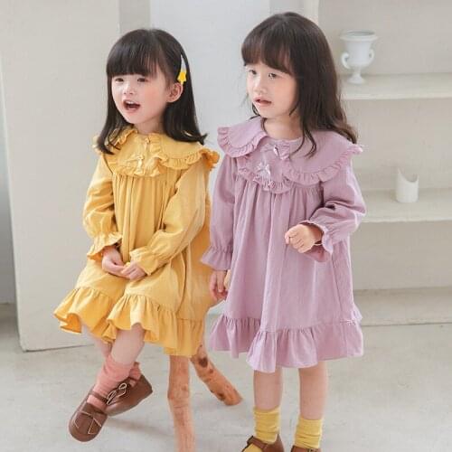 Toddler Girl Dress Casual Doll Collar Ruffled Long Sleeves Kids Dresses For Girls 1 2 3 4 5 6 Years Fashion Baby Girl Dress New