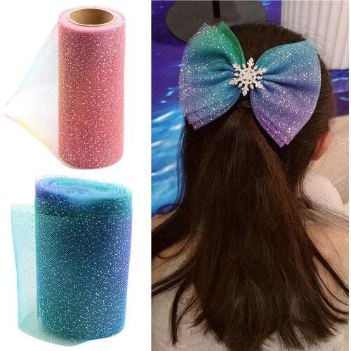 Rainbow Glitter Tulle Fabric Ribbon Trims Roll DIY Hair Bow Sewing Banquet