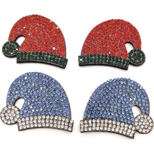 20pcs/lot 5X3.8CM Shiny diamond Christmas hat Padded appliques for headwear decoration handmade hair accessories