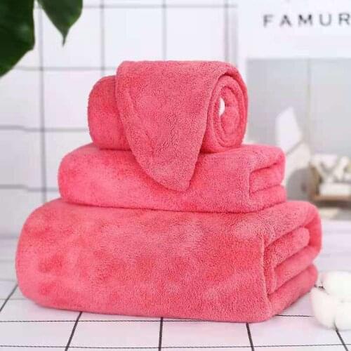 Shower Cap Microfiber Soft Skin-Friendly Coral Fleece Absorbent Bath Towels Home Three-piece Suit