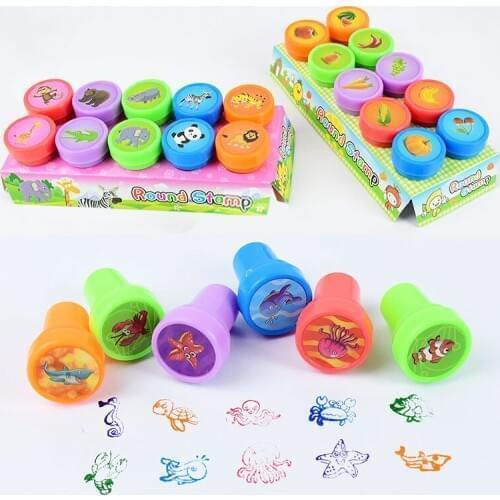 10pcs Kids Favor Toy Stamps Round Cartoon Smiley Face Animal Children Seal For Scrapbook Stamper DIY Painting Photo Album Decor