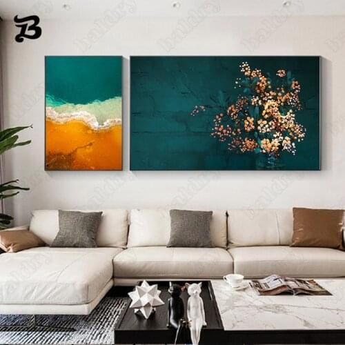 Modern Nordic Home Decoration Wall Art Ocean Waves Beach Flowers Landscape Canvas Poster and Prints for Living Room Home Decor