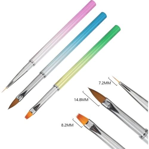 TP 6/9/11 mm Nail Art Liner Brush Gradient Color Rhinestone Handle Acrylic UV Gel Polish French Line Image Painting Draw Brushes