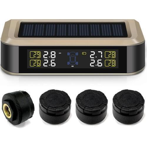 TPMS Tire Pressure Alarm T601X With 4 Sensors USB Cable Charging And Built In Lithium Battery Solar Panel To Help Charge