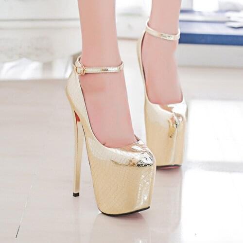 Women Pumps Brand 19CM Thin High Heels Patent Leather Buckle Strap Round Toe Dress Sexy Party Wedding shoes for women 2020