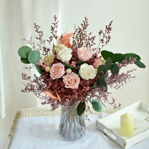 Eternal Rose Bouquet Natural Dried Flowers Decor Preserved Artificial Plants Pink Wedding Accessories Living Room Decoration