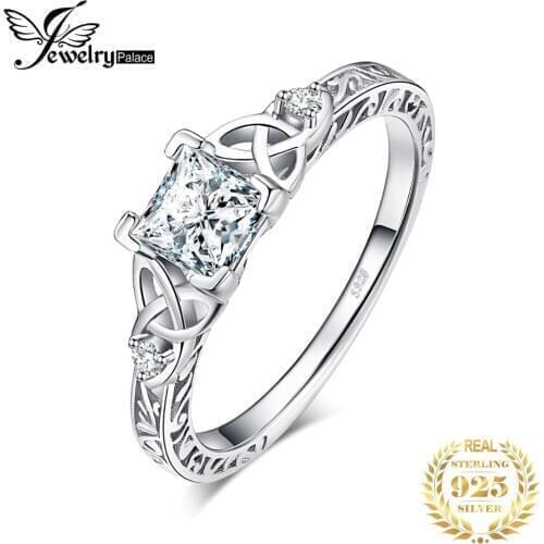 JewelryPalace Vintage Celtic 925 Sterling Silver Engagement Ring Cubic Zirconia Promise Simulated Diamond Ring for Women Jewelry
