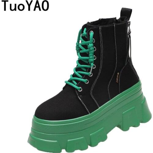 High Top Sneakers Women Ankle Boots Autumn Leather Sports Ladies Vulcanized Shoes Platform Canvas Boots Woman Basket Femme 8cm