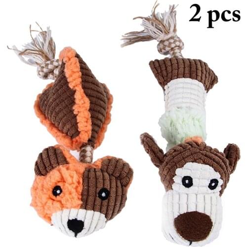 2Pcs Pet Funny Fleece Durability Plush Dog Toys Squeak Chew Sound Toy Fit Training Teething Toys Supplies For Cat Puppy