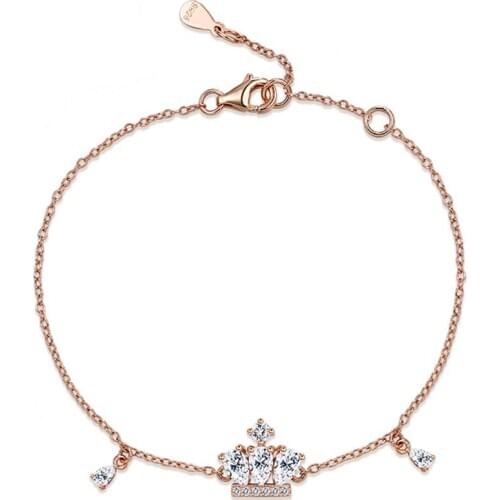 ZEMIOR 925 Sterling Silver Women Bracelet Crown With Cubic Zircon Adjustable Chain Bracelet Fit Birthday Rose Gold Fine Jewelry