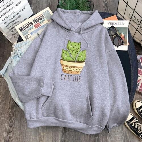 Cute Chubby Cactus Printing Womens Hooded Coldproof Vogue Sportwear Brand Loose Vintage Hoodie Oversize Winter Women Sweatshirt