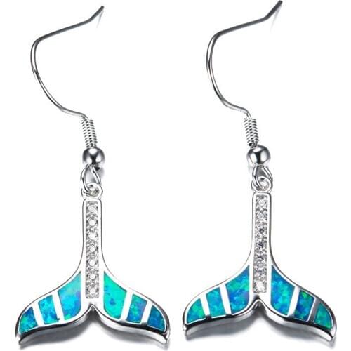 UFOORO Fashion Luxury S925 Sterling White/Blue Real Opal Fishtail-shaped Delicate Earrings For Women Wedding MotherS Days Gift