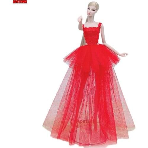 1/6 Red Multi-layer Wedding Dresses For Barbie Doll Clothes Fashion Doll Outfits Dress 1:6 BJD Dolls Accessories Kids Toys