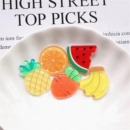 10Pcs/lot Acrylic Glitter Fruit Slices Flat back Resin Cabochon Planar Kids Hair Bows Accessories DIY Scrapbooking Craft Decor