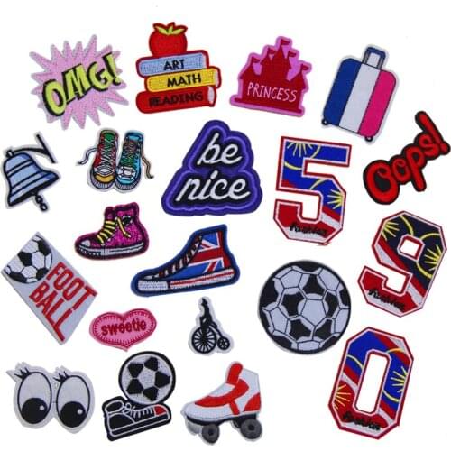 New arrival 10 pcs Boy football girl princess cartoon Embroidered patches iron on popular Motif Applique decor repair accessory