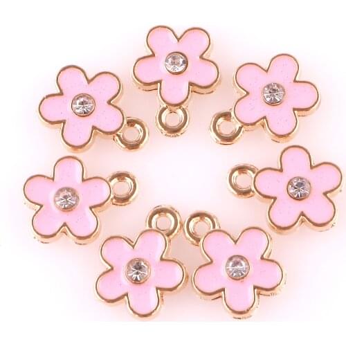 10Pcs/Lot Enamel Drop Oil Flower Charms Making Crafting Plant Pendant Necklaces Girls Women Gift Jewelry