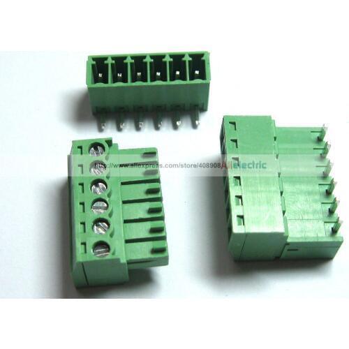 100 Pcs Screw Terminal Block Connector 3.5mm Angle 6 Pin Green Pluggable Type