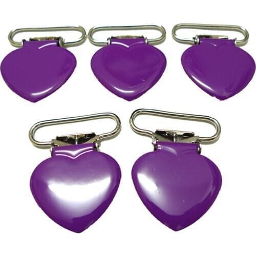 25pcs 1'' 25mm #24 Purple Colored Enamel Heart Shaped Suspender Clips