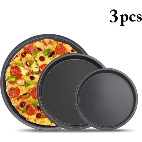 3pcs Carbon Steel Non-Stick Pizza Stones Pizza Pan Pizza Baking Pan Tray Plate Dishes Bakeware Pastry Cake Tools For Kitchen
