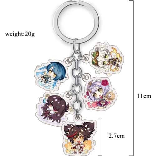 5pcs cartoon Genshin Impact Lumine Jean Amber Figure card Charms keychain pendant toy bags key rings Gift
