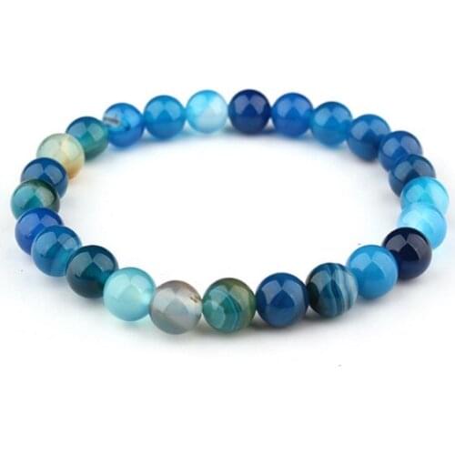 8mm blue Punk multicolor Agate Chakra Healing Reiki Buddha Yoga Bracelet elastic adjustable Volcanic Stone Bangles uy345