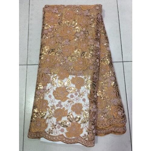 Gold color African Lace Fabric WITH Sequins Net Lace beautiful flowers African Sequin Lace Fabric for 2017 French Sequin Fabric