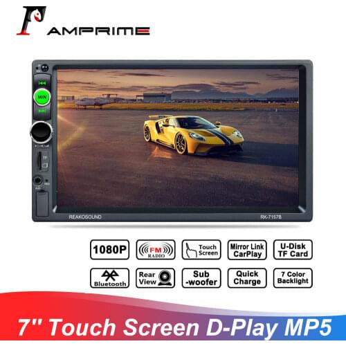 AMPrime Double Din 7'' Touch Screen Car Stereo Radio Universal With Bluetooth FM USB Steering Wheel Control For Rear View Camera