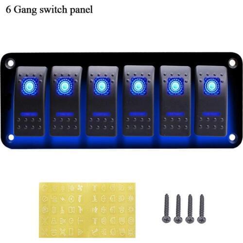 6 Gang Blue LED Light Rocker Switch Panel Circuit Breaker Boat Waterproof RV yacht modification accessories switch combination