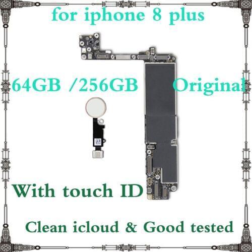 Free shipping 64GB 256GB Logic board for iphone 8 plus with / without fingerprint Original unlocked for iphone 8plus Motherboard