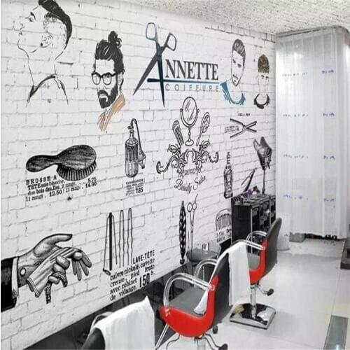 Hand-painted trend barber shop background wall custom large wallpaper mural 3D photo wall factory wholesale