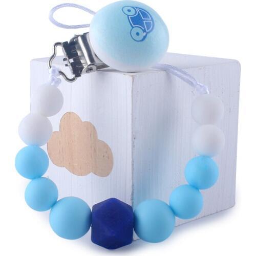 Baby Pacifier Chain Car Pattern Wood Pacifier Clip Infant Teething Clip Toys Tiny Rod Holder For Nipples Baby Teether
