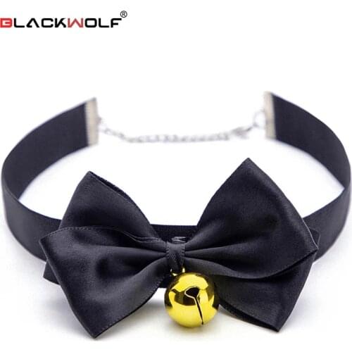 BLACKWOLF Cute Bow-tie Collar with Bells BDSM Bondage Fetish Black Neckband Adult Lingerie Sex Accessories for Woman Jeux Sexuel