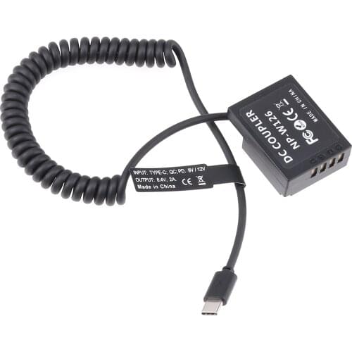 FOTGA NP-W126 Dummy Battery Adapter +Type C Cable for Fujifilm X-S10 XT1 XT2 XT3 XT10 XT20 XT30 XT100 XT200 XH1 XM1 X10