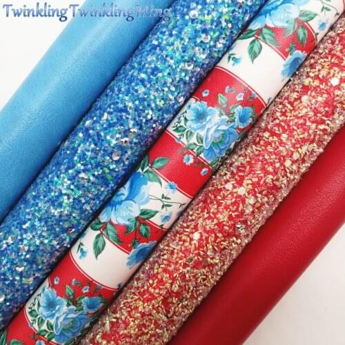 Mixed Colors Glitter Fabric,Glitter Fabric, Stripes Flowers Synthetic Leather Sheets For Bow A4 21x29CM Twinkling Ming XM676