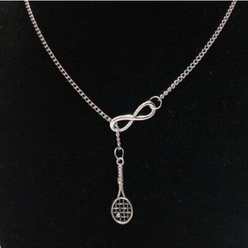 Hot 50cm New Fashion Jewelery Vintage "Tennis rackets and balls"& Lucky 8 Charms Pendant Statement Necklace Gift X92