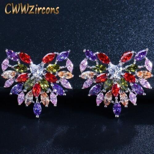 CWWZircons Delicate Cute Heart Shape Colorful Cubic Zircon Romantic Women Piercing Stud Earring Jewelry Gift CZ250