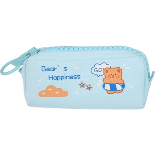 K92C Large Capacity Cute Bear Pen Bag Pencil Pouch Cosmetic Storage Bag Zipper Lock Desk Organizer Bag for Children Women