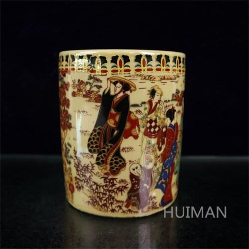 Elaborate China Jingdezhen Porcelain Hand Painting Kimono Women Pen Container Crafts Home Decoration