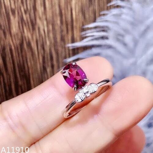 KJJEAXCMY Fine jewelry 925 sterling silver inlaid natural magnesium aluminum garnet female ring support test