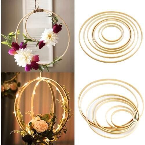 5Pcs DIY Dream Catcher Ring Embroidery Hoop Bamboo Wooden Art Craft Hanging Flower Wreath Birthday Party Wedding Decorations