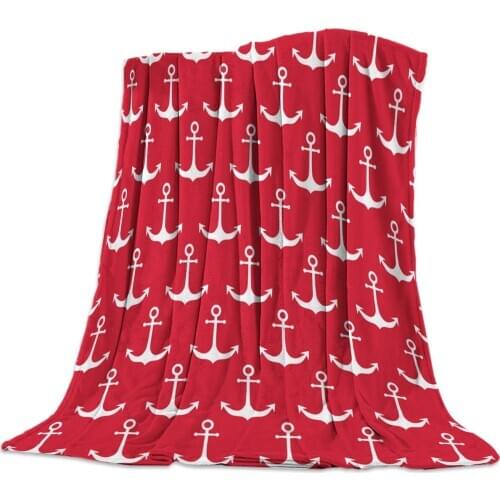 Red Anchor Illustration Throw Blanket Portable Soft Sofa Blanket Warm Microfiber Flannel Blankets for Beds